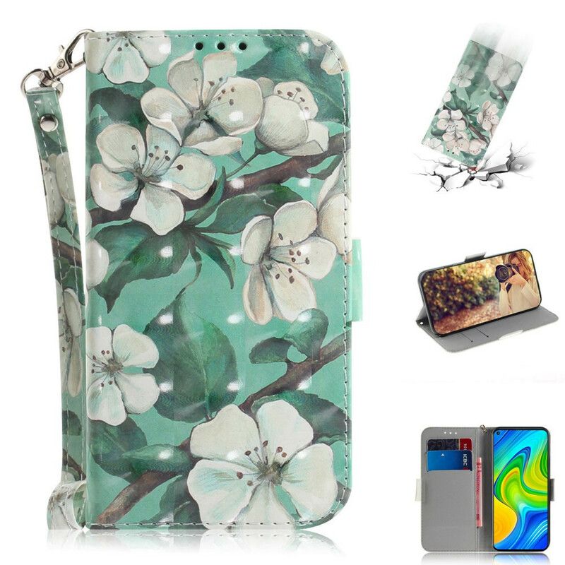 Flip Cover Xiaomi Redmi Note 9 Med Snor Thong Blomstergren