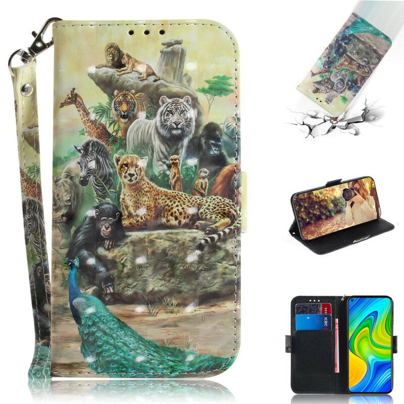 Flip Cover Xiaomi Redmi Note 9 Med Snor Thong Safari Dyr