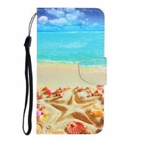 Læder Cover Xiaomi Redmi Note 9 Med Snor Thong Beach