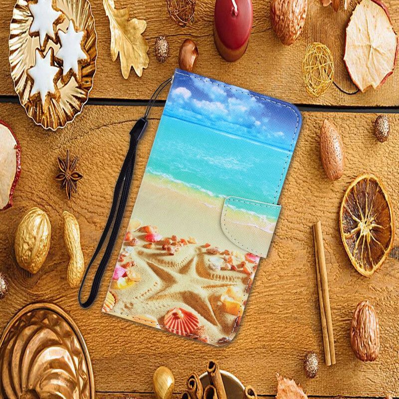 Læder Cover Xiaomi Redmi Note 9 Med Snor Thong Beach