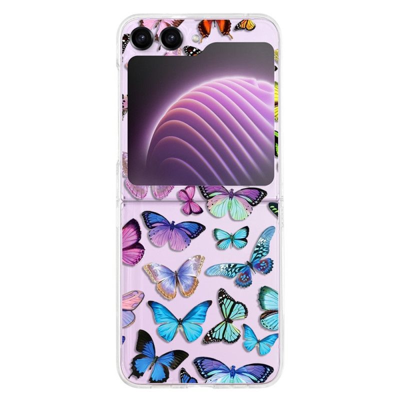 Cover Samsung Galaxy Z Flip 5 Gennemsigtige Farverige Sommerfugle