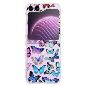 Cover Samsung Galaxy Z Flip 5 Gennemsigtige Farverige Sommerfugle