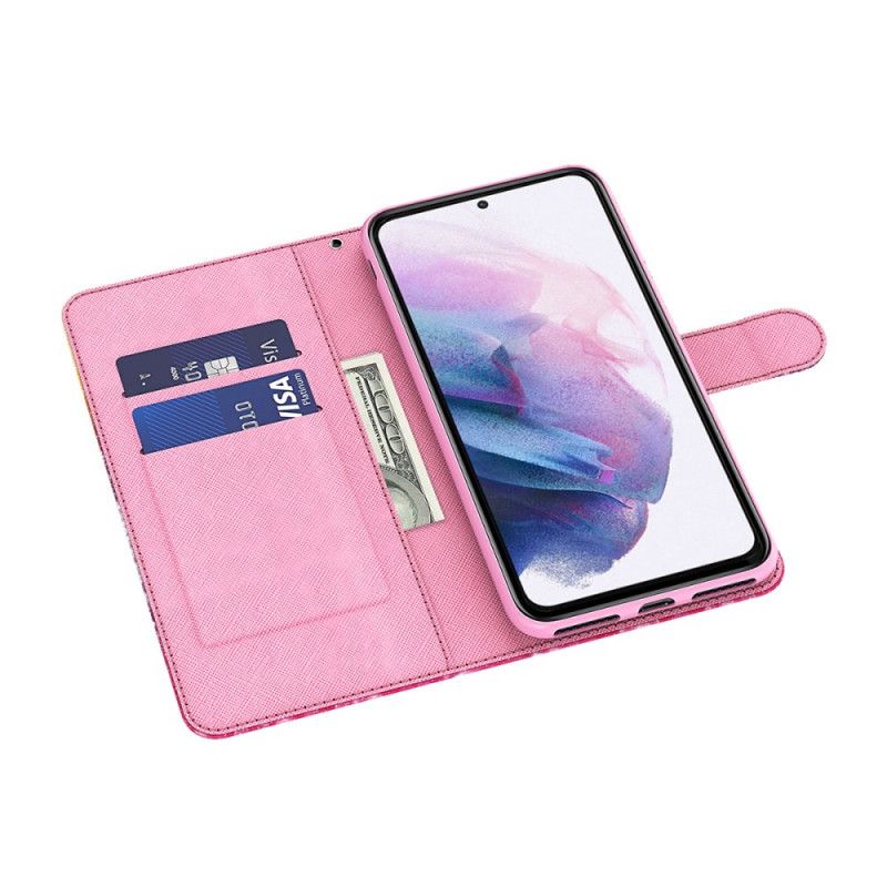 Flip Cover Google Pixel 6 Pro Pink Træ Og Sort Kat