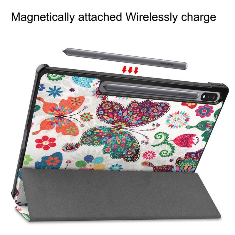 Cover Samsung Galaxy Tab S7 Plus / Tab S8 Plus Forstærkede Sommerfugle Og Blomster