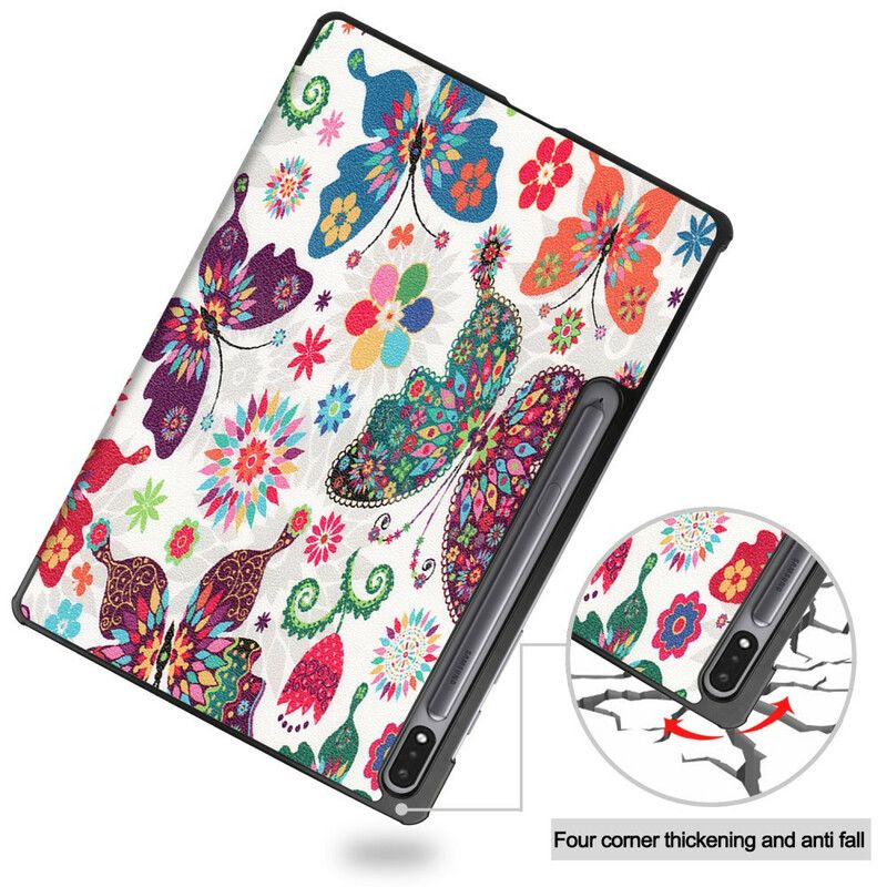 Cover Samsung Galaxy Tab S7 Plus / Tab S8 Plus Forstærkede Sommerfugle Og Blomster