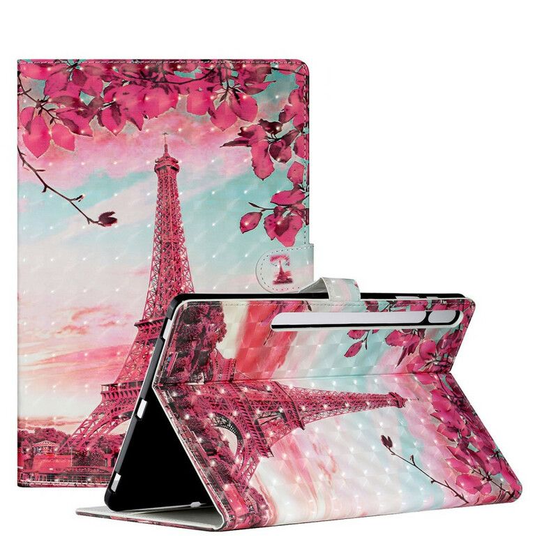 Flip Cover Samsung Galaxy Tab S7 Plus / Tab S8 Plus Eiffeltårnet Med Blomster