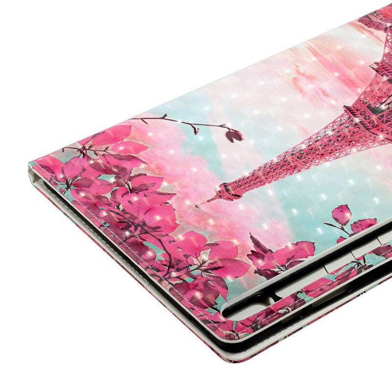 Flip Cover Samsung Galaxy Tab S7 Plus / Tab S8 Plus Eiffeltårnet Med Blomster