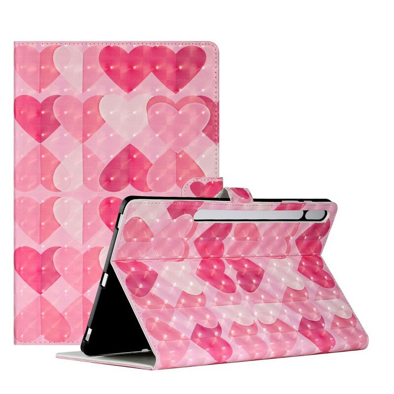 Flip Cover Samsung Galaxy Tab S7 Plus / Tab S8 Plus Hjerter