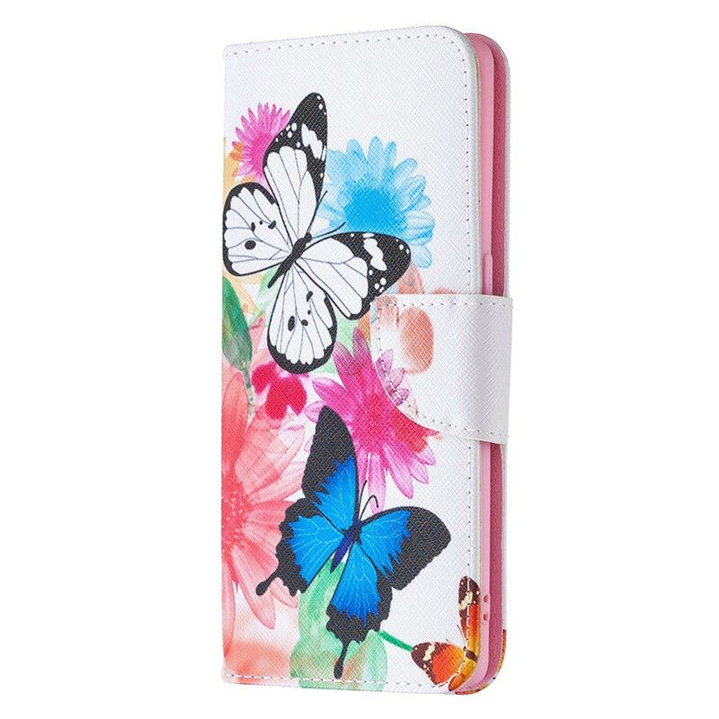 Flip Cover Oppo Find X2 Neo Malede Sommerfugle Og Blomster