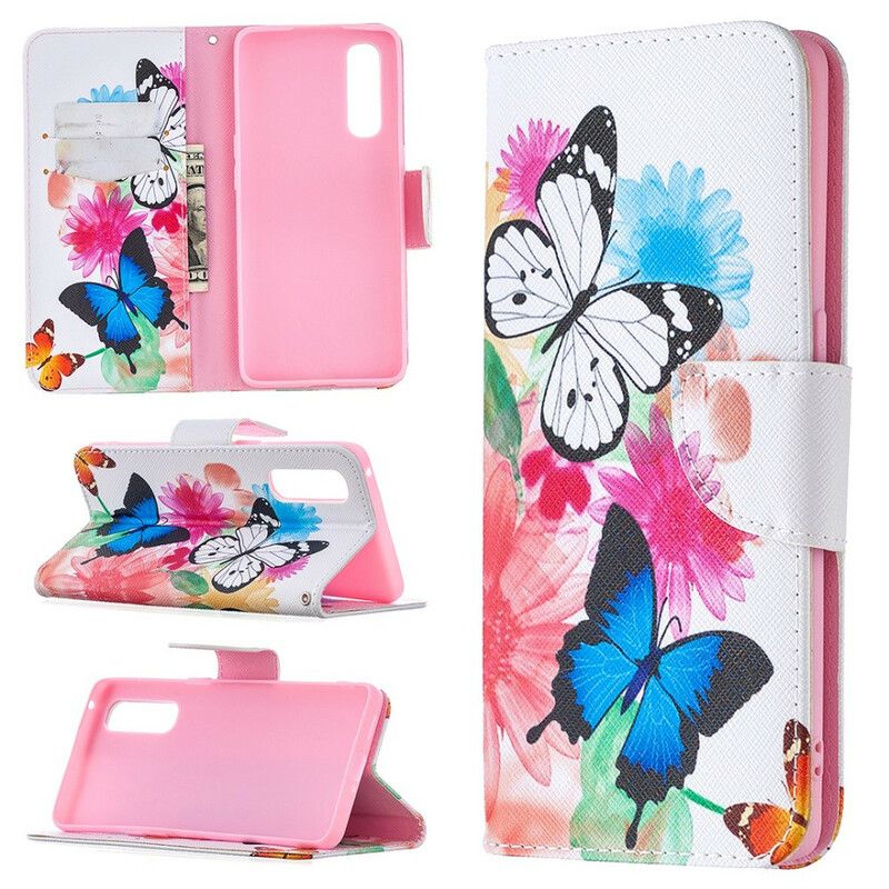 Flip Cover Oppo Find X2 Neo Malede Sommerfugle Og Blomster