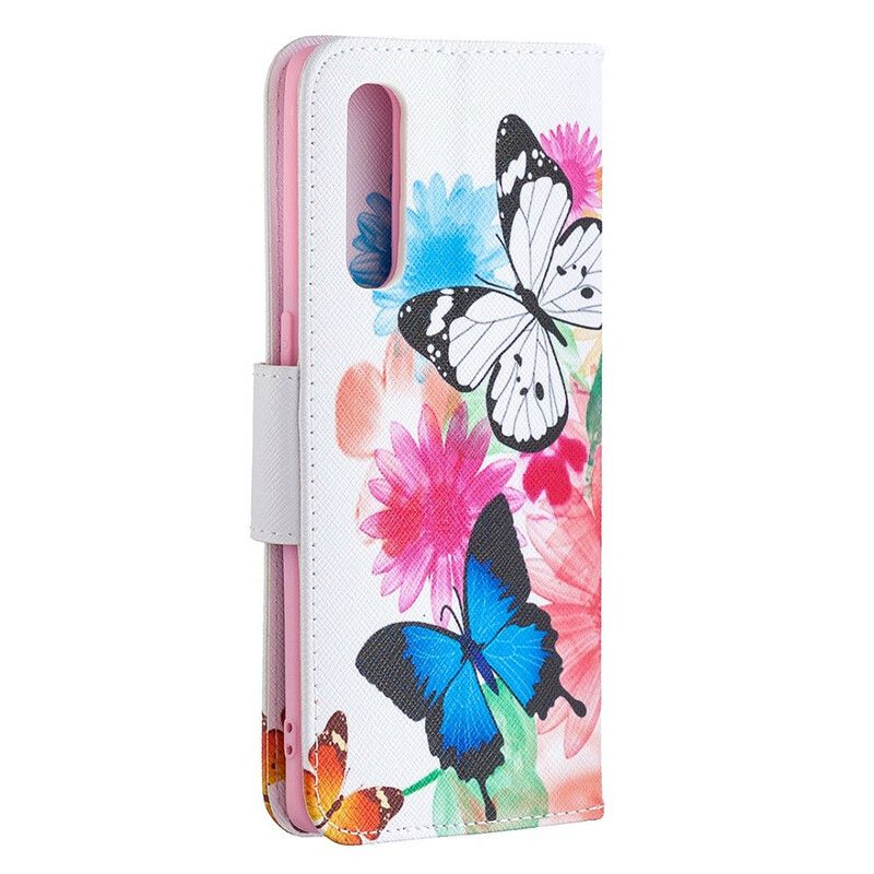 Flip Cover Oppo Find X2 Neo Malede Sommerfugle Og Blomster