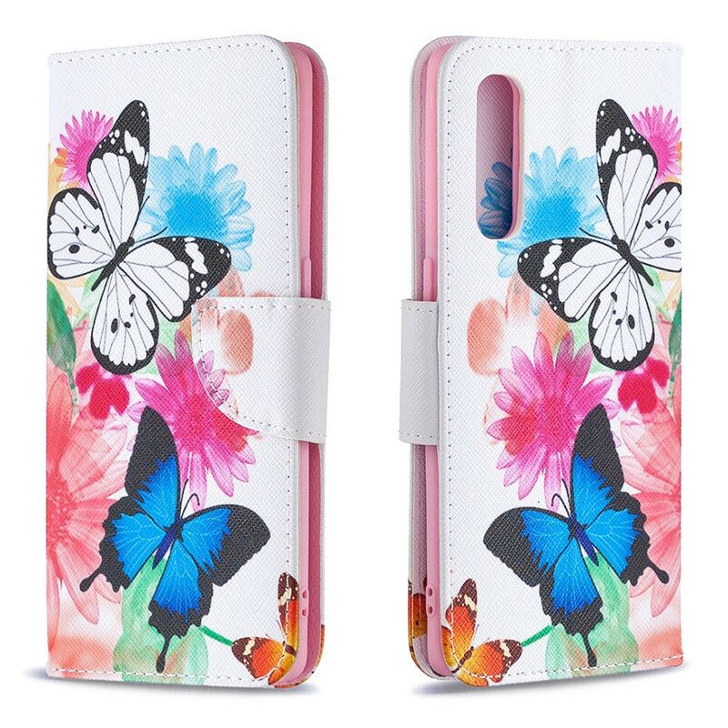 Flip Cover Oppo Find X2 Neo Malede Sommerfugle Og Blomster