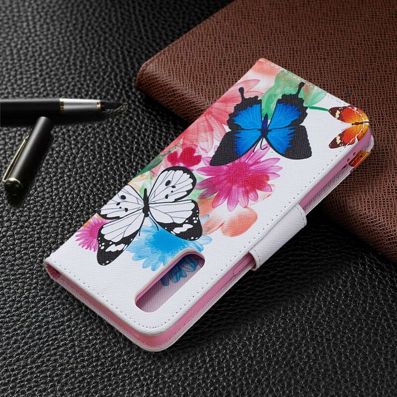 Flip Cover Oppo Find X2 Neo Malede Sommerfugle Og Blomster