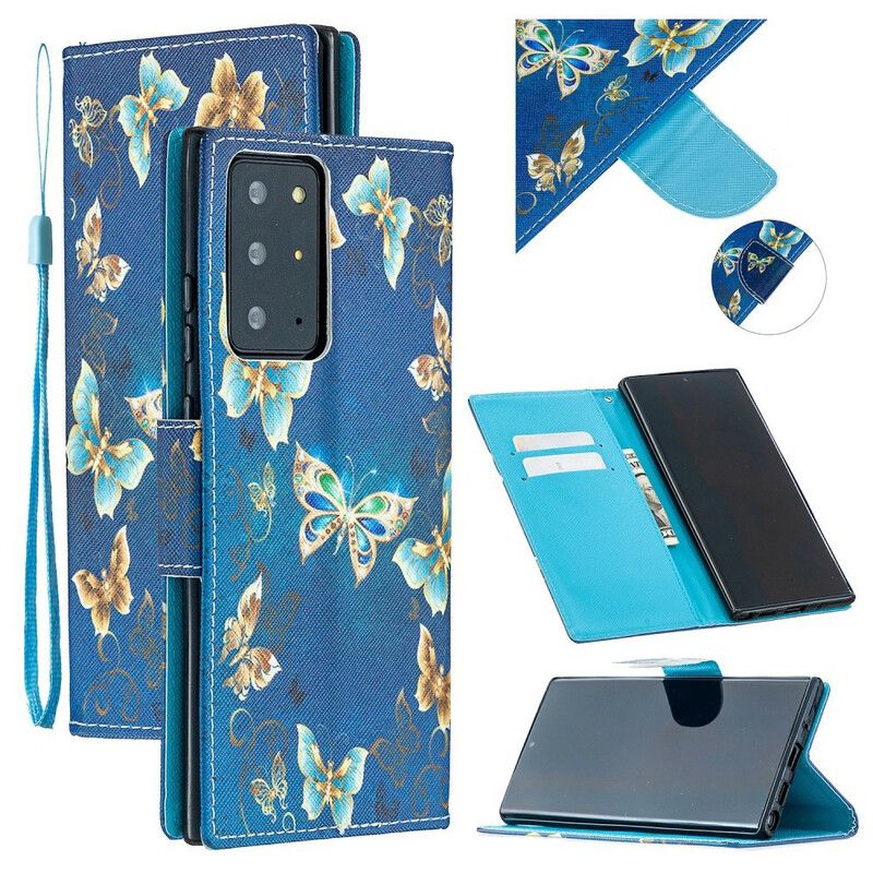 Flip Cover Samsung Galaxy Note 20 Ultra Farverige Sommerfugle Og Snor