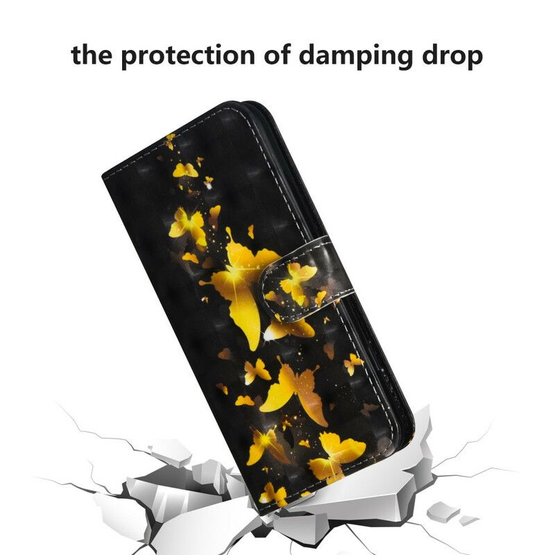 Flip Cover Samsung Galaxy Note 20 Ultra Gule Sommerfugle