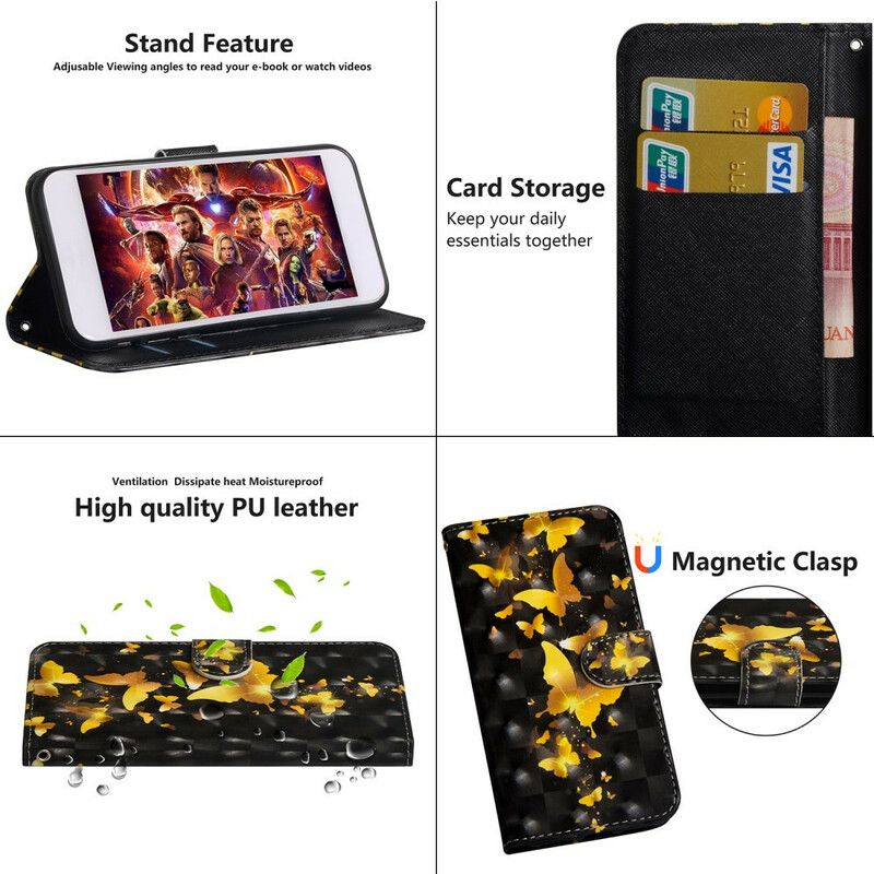 Flip Cover Samsung Galaxy Note 20 Ultra Gule Sommerfugle