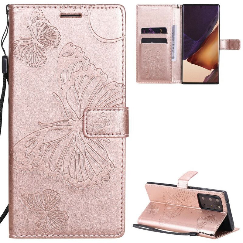 Flip Cover Samsung Galaxy Note 20 Ultra Med Snor Kæmpe Strappy Sommerfugle