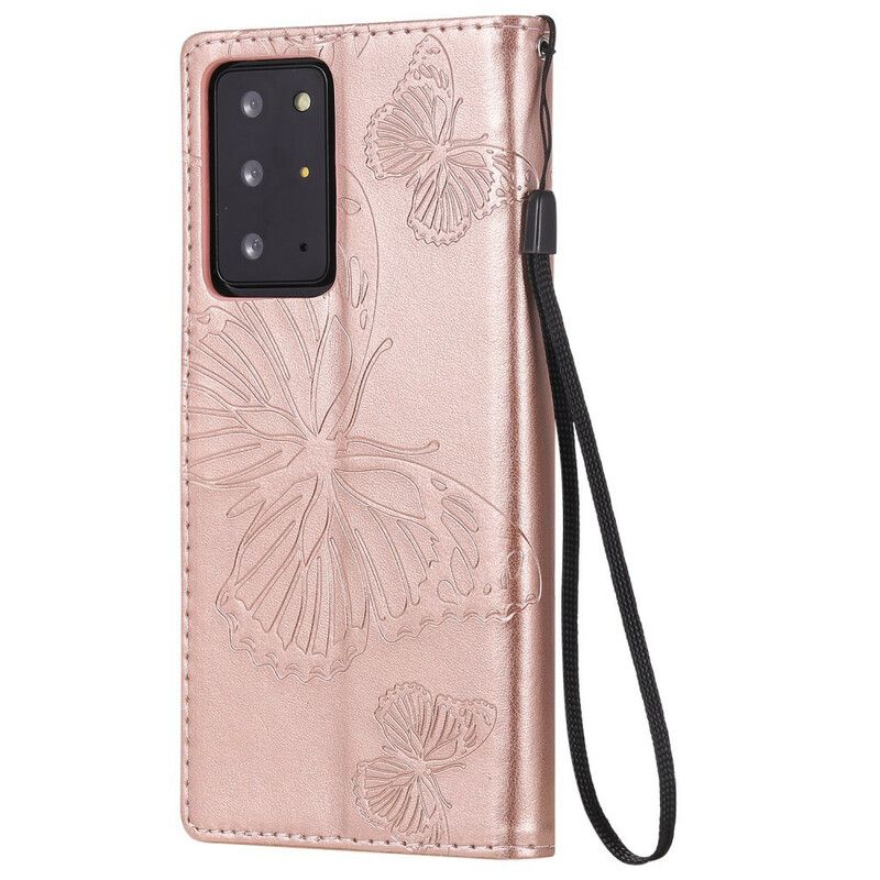 Flip Cover Samsung Galaxy Note 20 Ultra Med Snor Kæmpe Strappy Sommerfugle