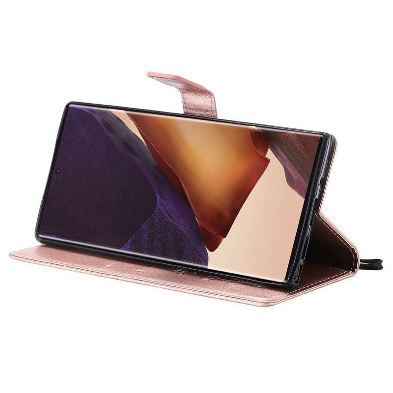 Flip Cover Samsung Galaxy Note 20 Ultra Med Snor Kæmpe Strappy Sommerfugle