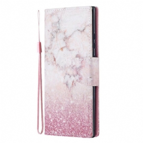 Flip Cover Samsung Galaxy Note 20 Ultra Med Snor Pink Marmor Med Aftagelig Rem