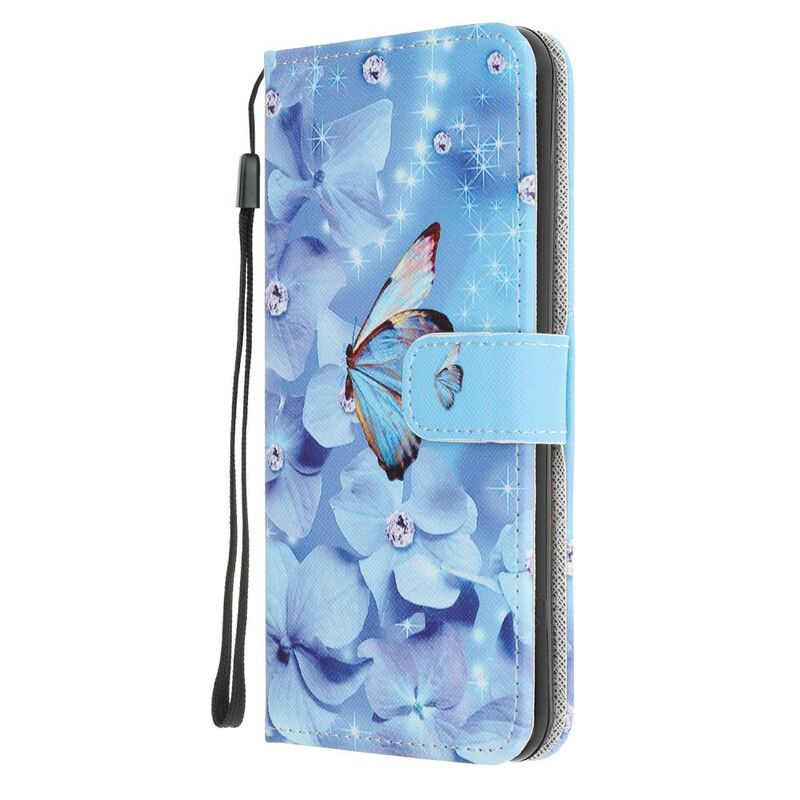 Flip Cover Huawei P40 Med Snor Diamond Strap Sommerfugle