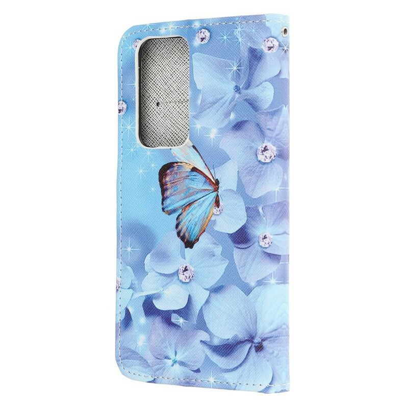 Flip Cover Huawei P40 Med Snor Diamond Strap Sommerfugle