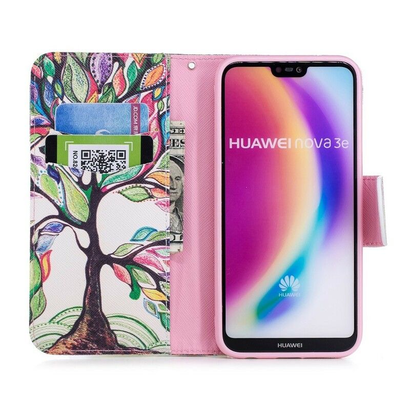 Flip Cover Huawei P20 Lite Farvet Træ