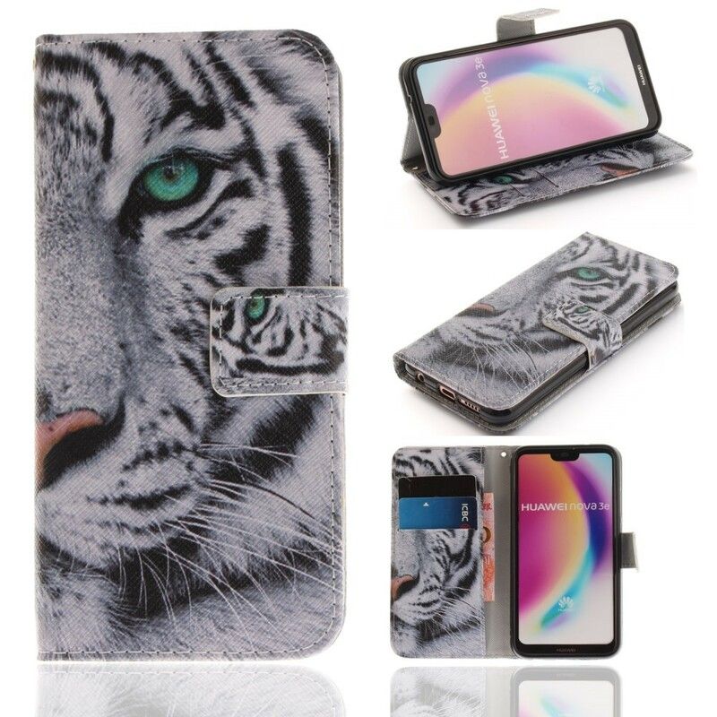 Flip Cover Huawei P20 Lite Hvid Tiger