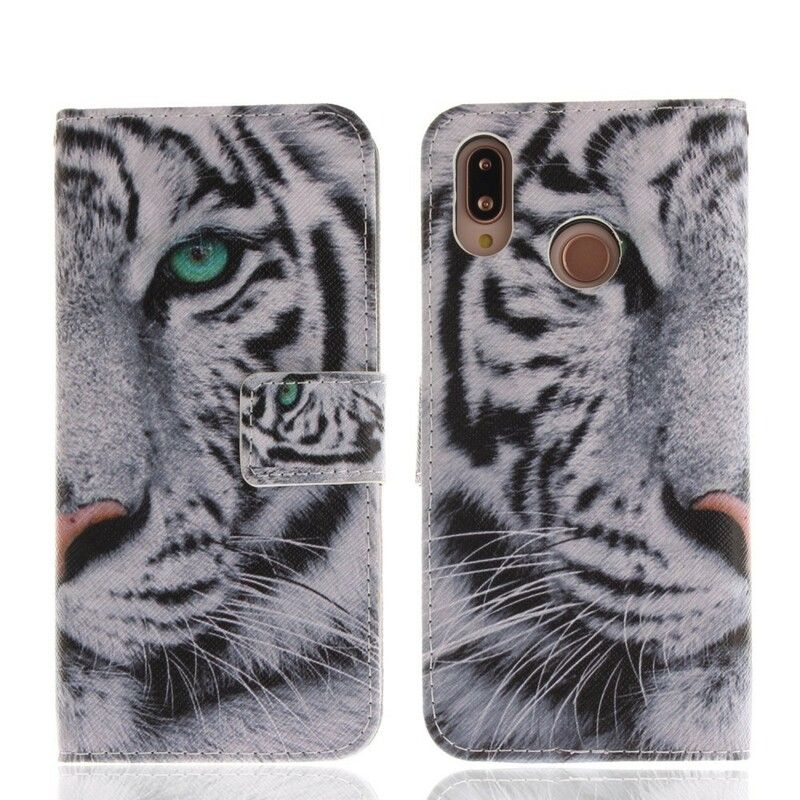 Flip Cover Huawei P20 Lite Hvid Tiger