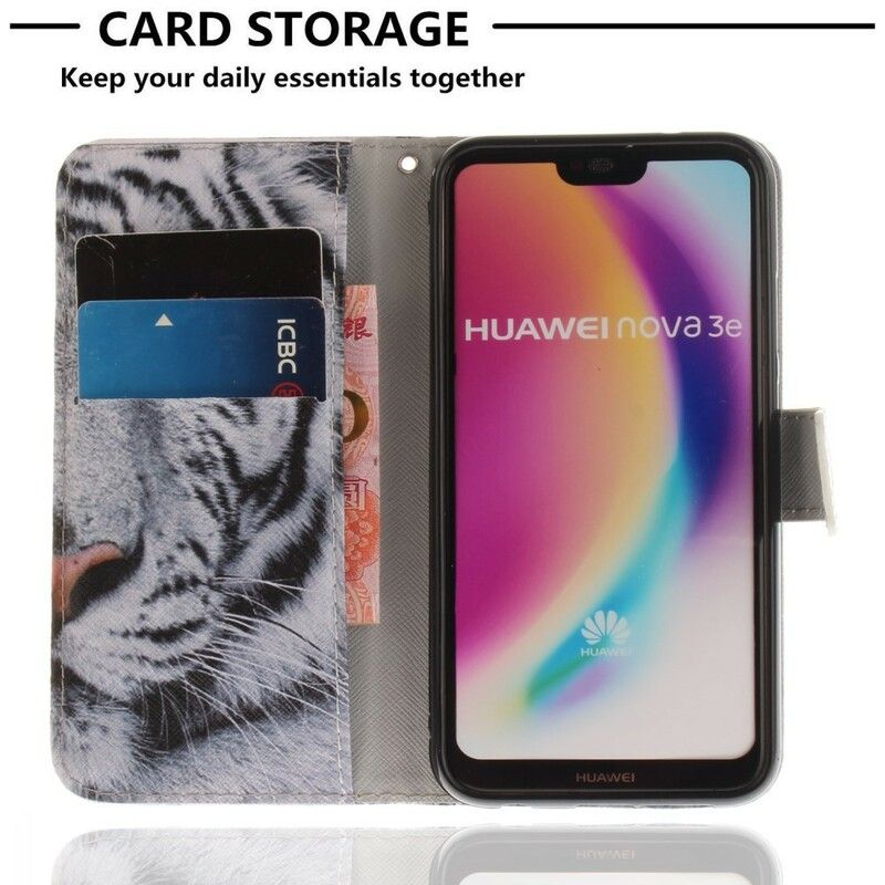 Flip Cover Huawei P20 Lite Hvid Tiger