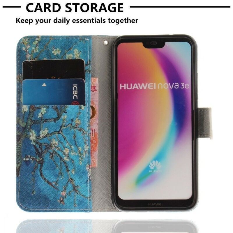 Læder Cover Huawei P20 Lite Premium Blomstrende Træ