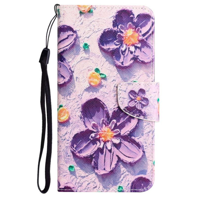 Flip Cover Til Samsung Galaxy S24 Ultra 5g Lilla Blomster Med Rem