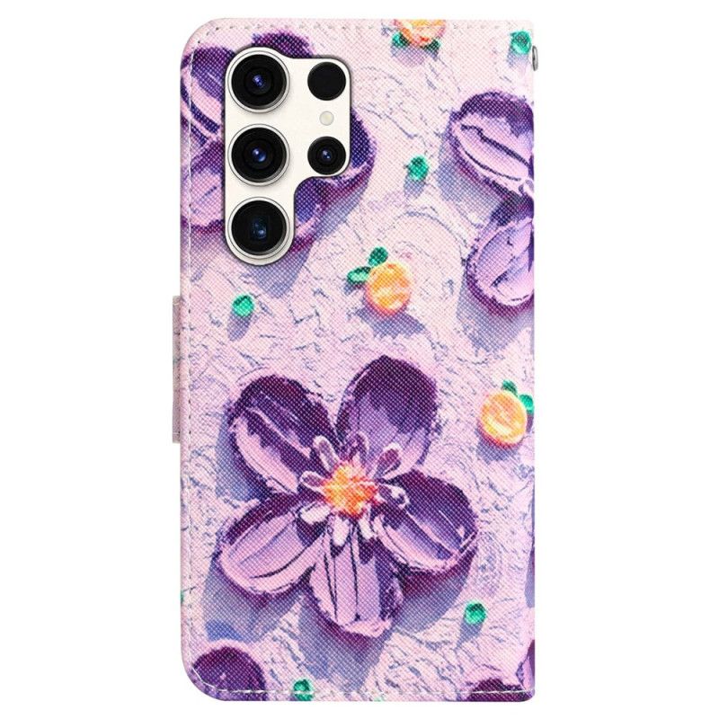 Flip Cover Til Samsung Galaxy S24 Ultra 5g Lilla Blomster Med Rem