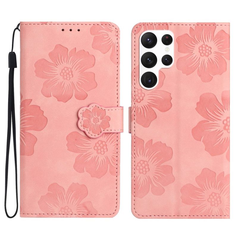 Læder Cover Samsung Galaxy S24 Ultra 5g Blomster Med Rem