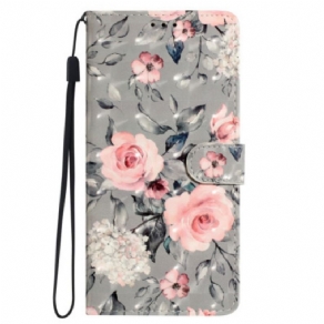 Læder Cover Samsung Galaxy S24 Ultra 5g Blomster Med Rem