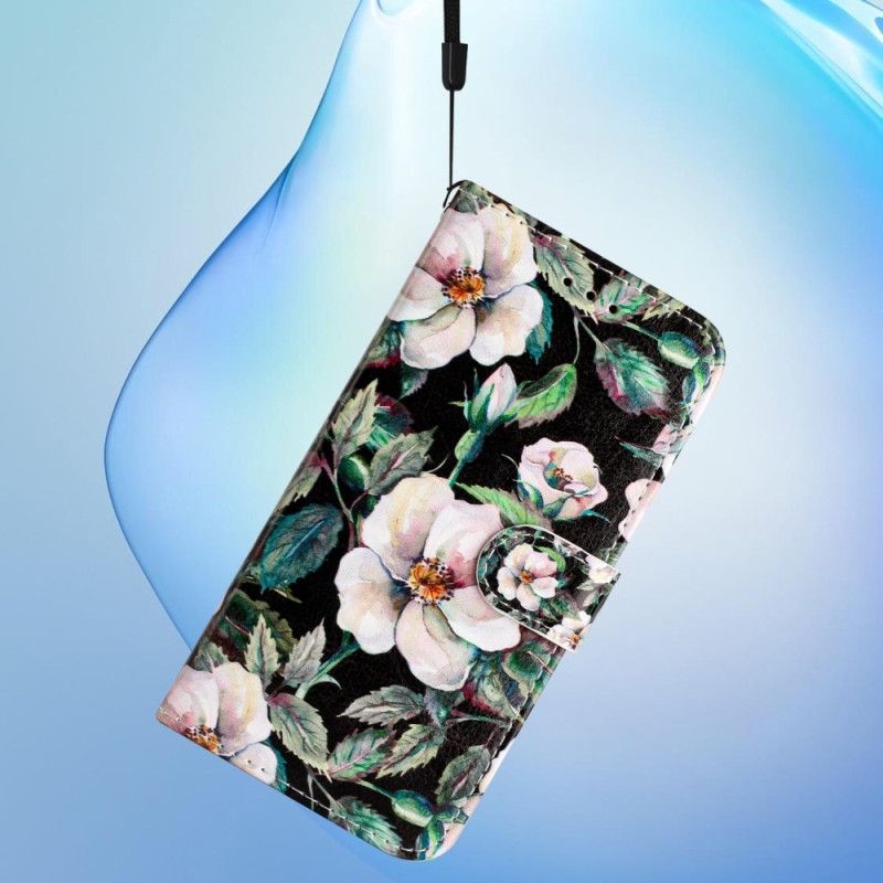 Læder Cover Samsung Galaxy S24 Ultra 5g Telefon Etui Lanière Magnolias