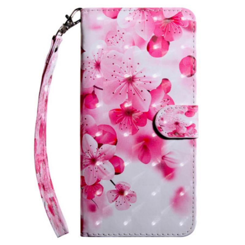 Læder Cover Samsung Galaxy S24 Ultra 5g Telefon Etui Røde Blomster Med Rem