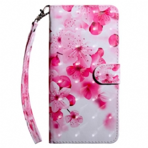 Læder Cover Samsung Galaxy S24 Ultra 5g Telefon Etui Røde Blomster Med Rem