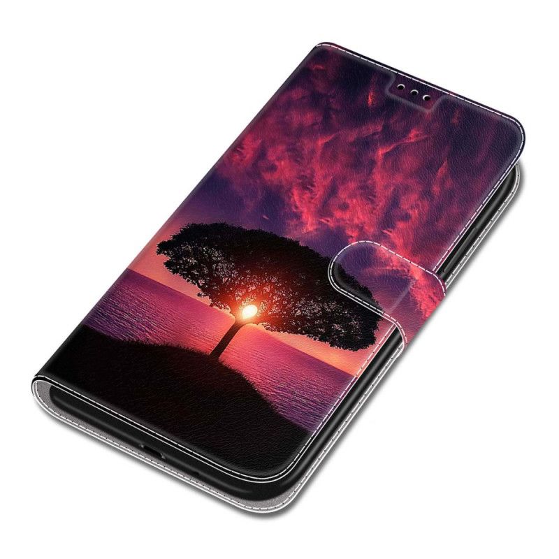 Læder Cover Samsung Galaxy S24 Ultra 5g Telefon Etui Sort Træ Og Solnedgangsrem