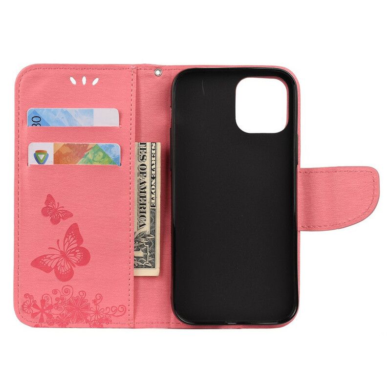 Flip Cover iPhone 12 Pro Max Med Snor Fantastiske Stropsommerfugle