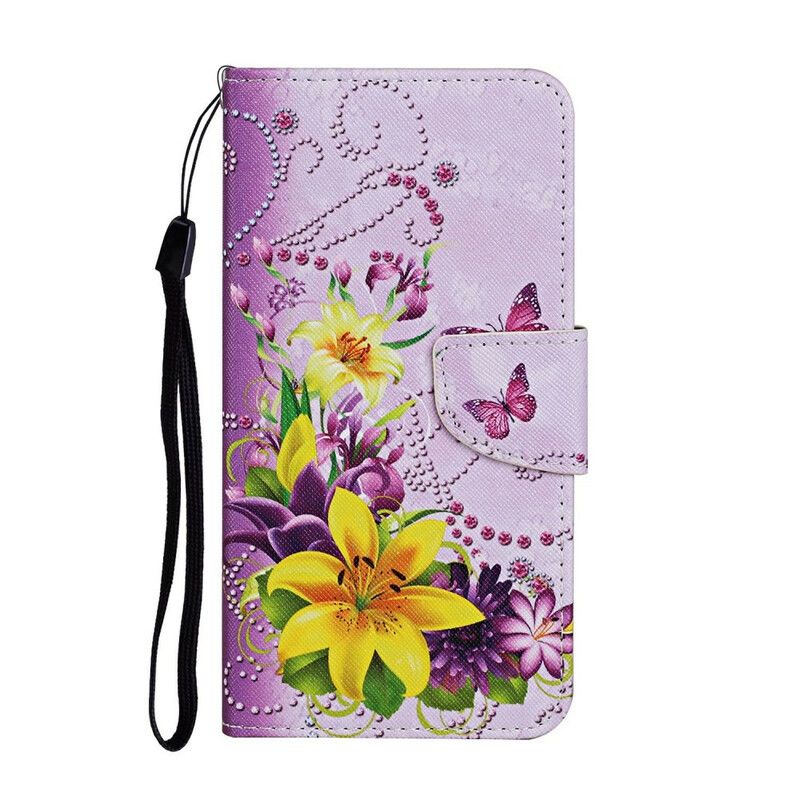 Flip Cover iPhone 12 Pro Max Mestrede Blomster Med Rem