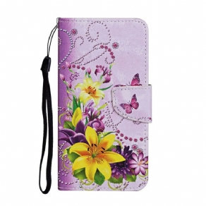 Flip Cover iPhone 12 Pro Max Mestrede Blomster Med Rem