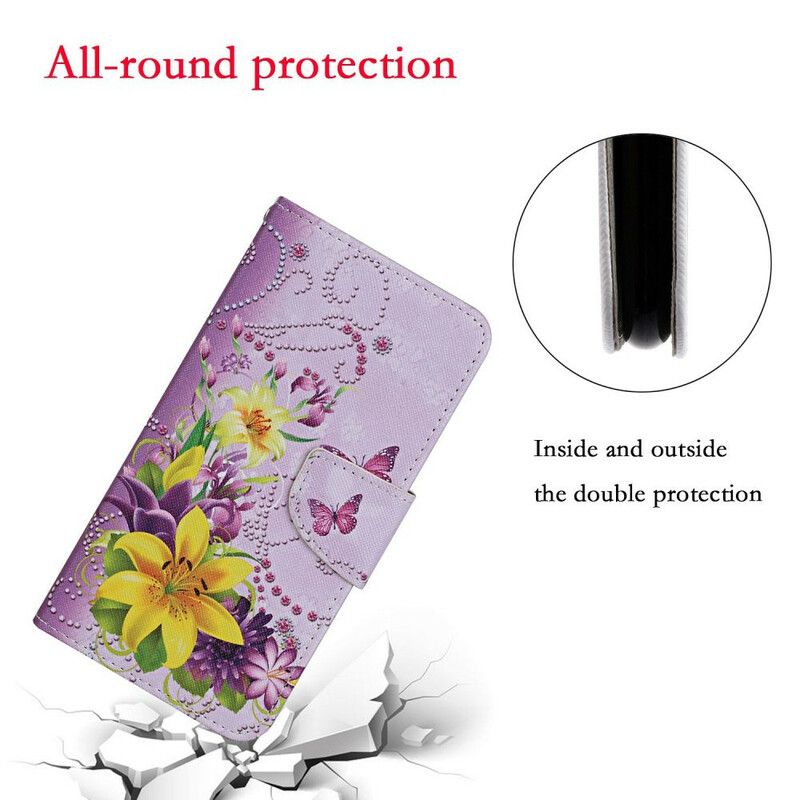 Flip Cover iPhone 12 Pro Max Mestrede Blomster Med Rem