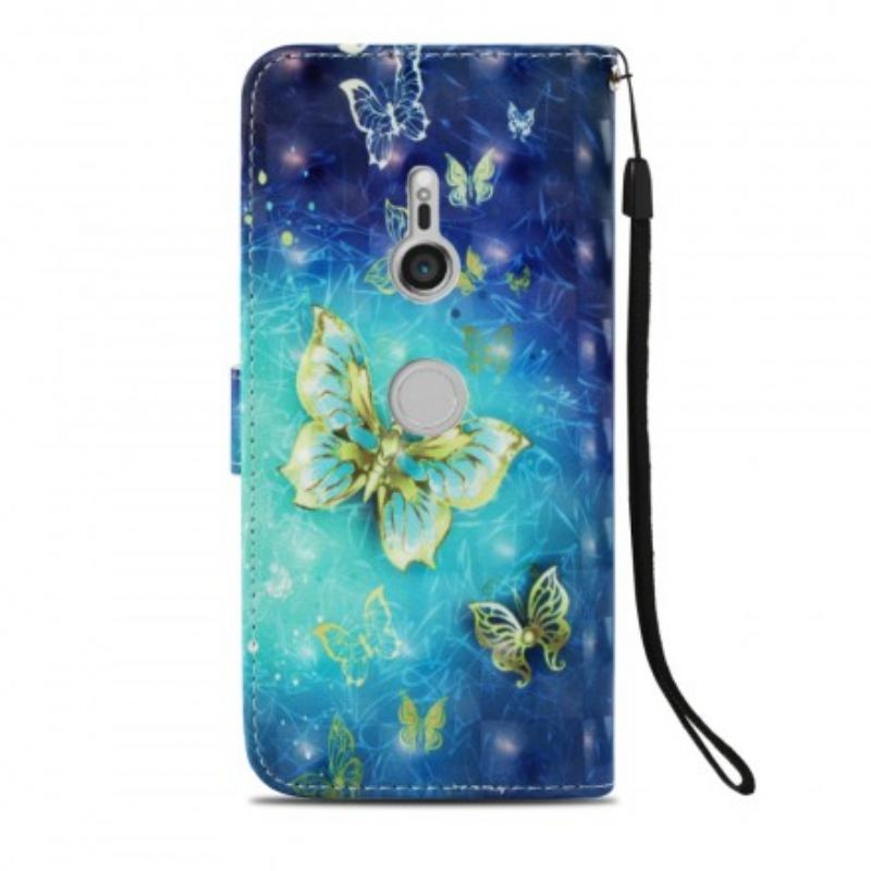 Flip Cover Sony Xperia XZ3 3d Gyldne Sommerfugle