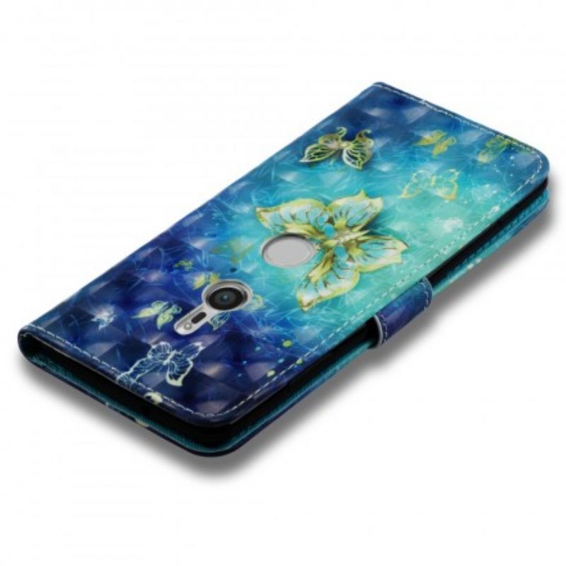 Flip Cover Sony Xperia XZ3 3d Gyldne Sommerfugle