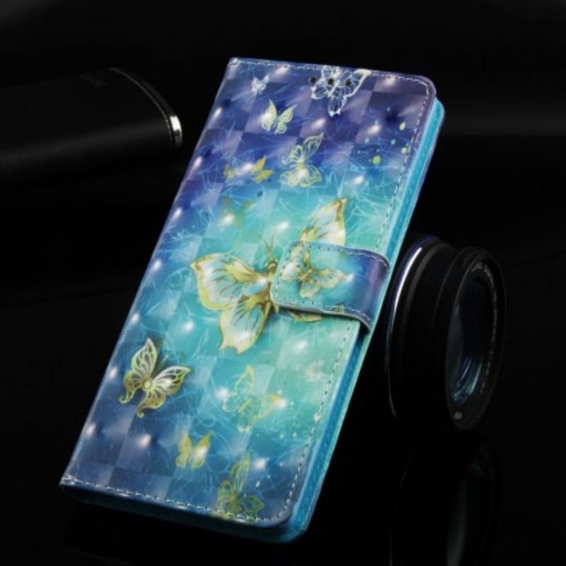 Flip Cover Sony Xperia XZ3 3d Gyldne Sommerfugle