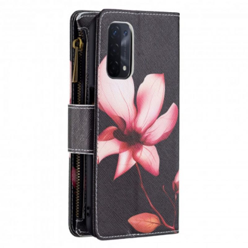 Flip Cover Oppo A54 5G / A74 5G Blomsterlomme Med Lynlås