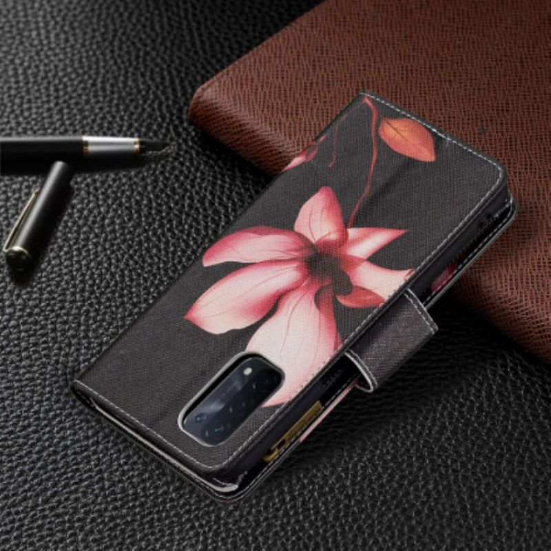 Flip Cover Oppo A54 5G / A74 5G Blomsterlomme Med Lynlås