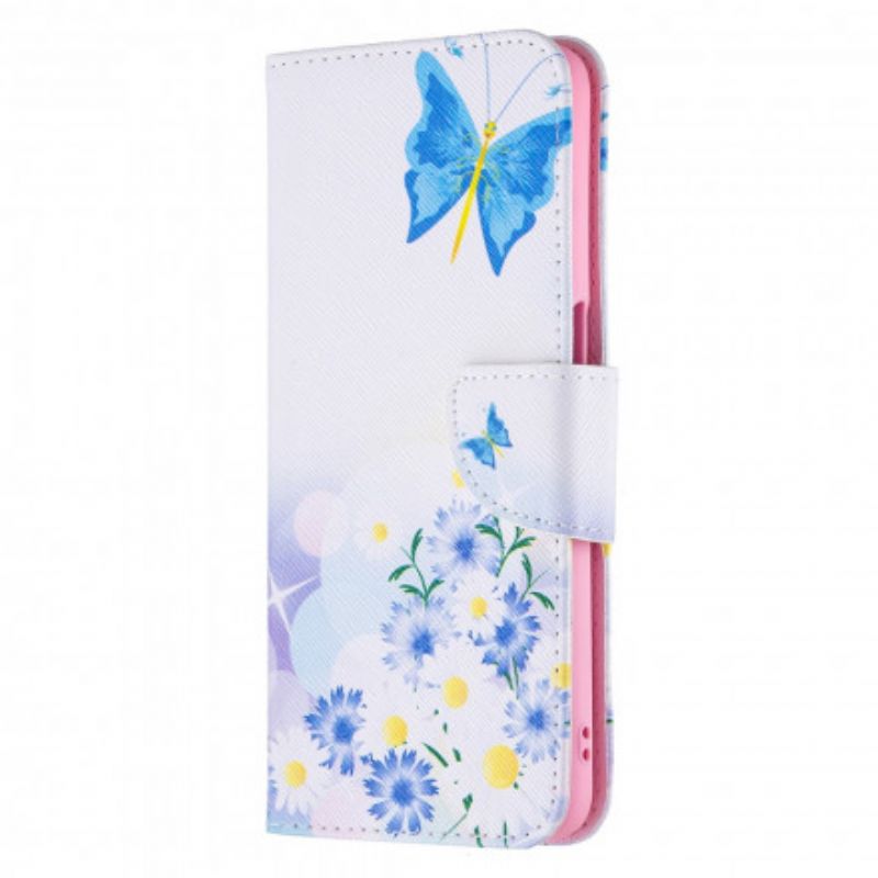 Flip Cover Oppo A54 5G / A74 5G Malede Sommerfugle Og Blomster