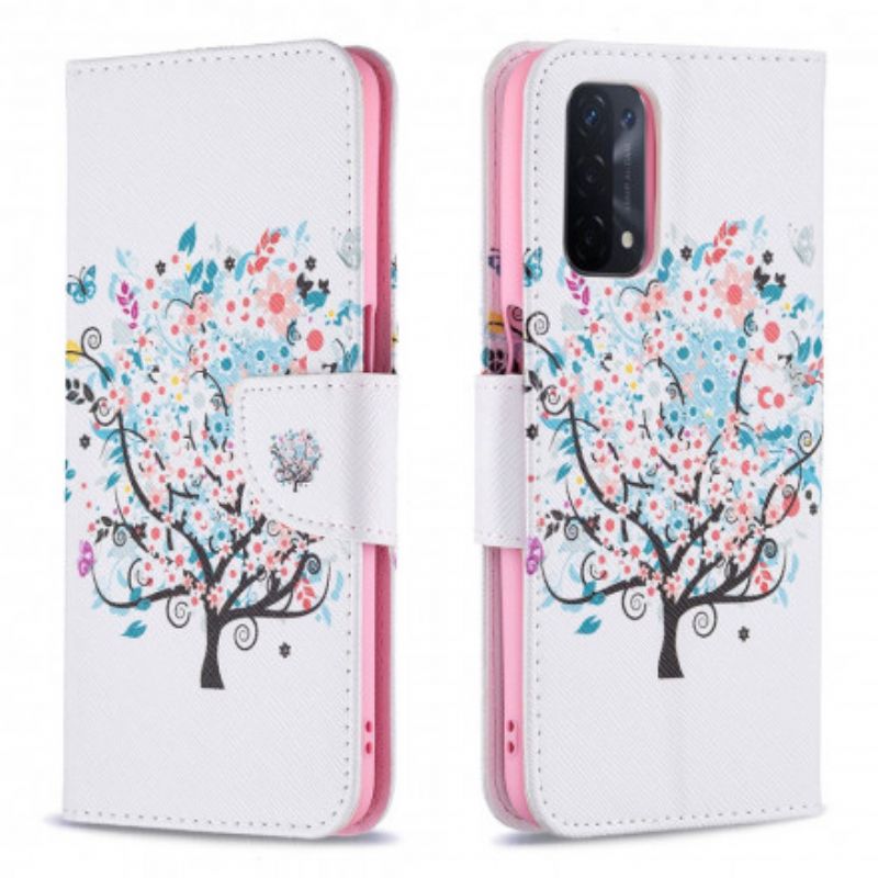 Læder Cover Oppo A54 5G / A74 5G Blomstret Træ